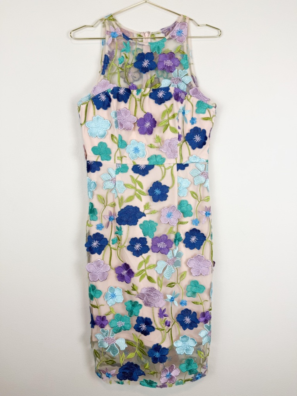 Adrianna Papell Floral Embroidered Applique Column Midi Dress Pink Size 4 - Picture 4 of 14